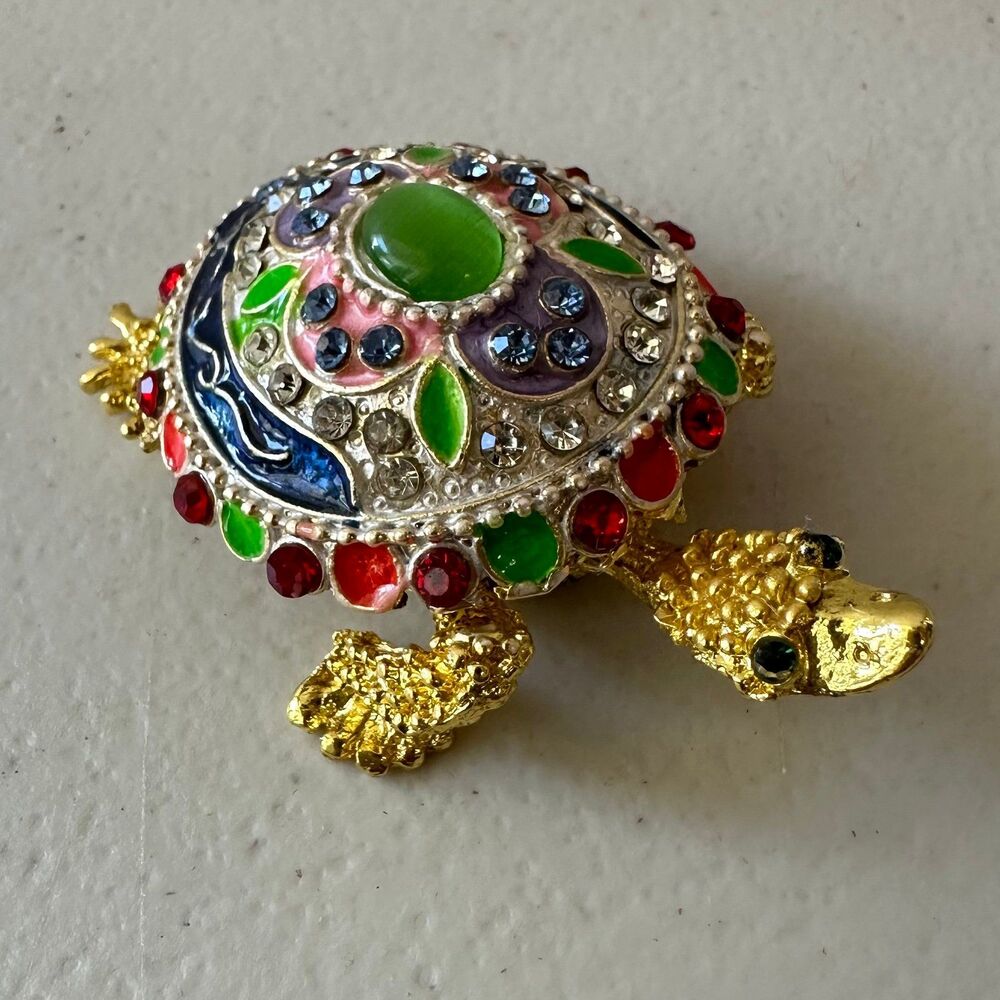 Bejeweled Turtle Hand Painted Colorful Collector's Magnetic Hinged Trinket Box